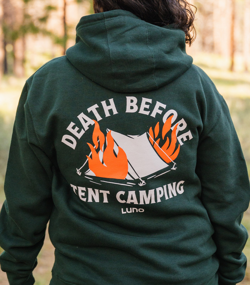 death before tent camping hoodie product lifestyle